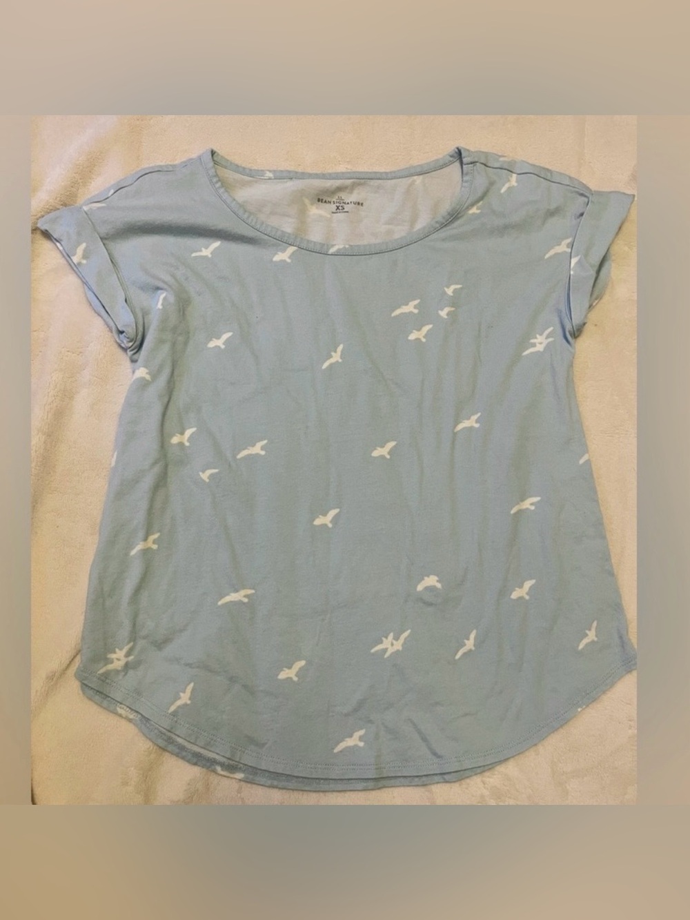 Coastal Fwee Seagull Print Soft Slub Cotton Boxy Dolman Tee LL Bean Signature